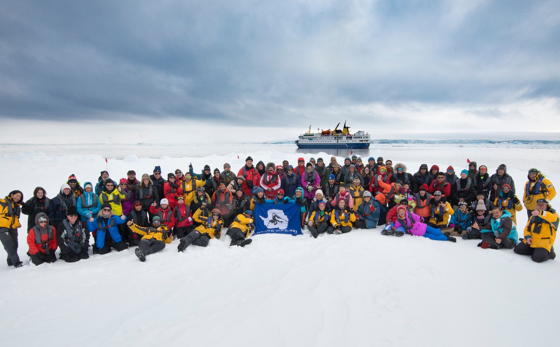 Antarctica21 guests and expedition team in Antarctica